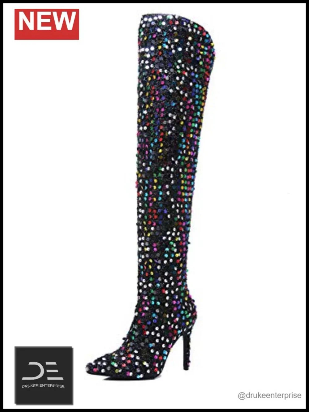 Women's Sequined Over the Knee Boots Stiletto Heels Pointed Toe Thigh High